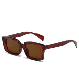 Retro rectangle sunglasses in dark reddish brown translucent frame with tea lenses