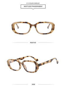 Detailed view of square tortoiseshell sunglasses frames with transparent lenses