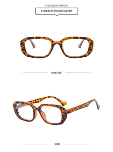 Detail view of leopard tortoise square sunglasses frame with transparent lenses