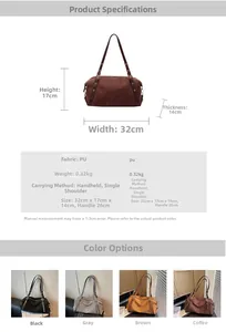 Detailed dimension guide showing the large capacity of the vintage suede shoulder bag