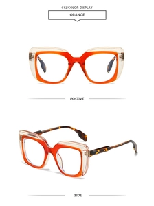 Detail of trendy square sunglasses with double orange frames and tortoiseshell temples