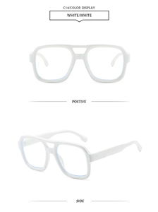 Detail view of white double bridge pilot sunglasses with thick frame and square design