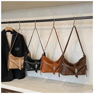 Collection of four minimalist faux leather tote bags in beige black and brown colors