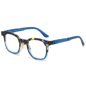 Retro tortoiseshell and blue transparent fashion sunglasses with gold metal bridge