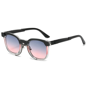 Modern gradient lens sunglasses with black and transparent two-tone frame in 45-degree view