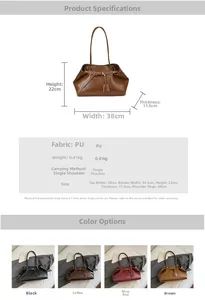 Tableau des tailles et vue multicouleur du sac cabas minimaliste en similicuir PU souple