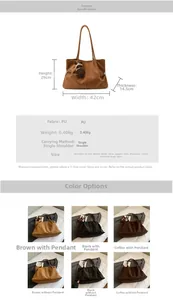 Detailed size specifications and material display of the large PU leather tote bag with bear charm