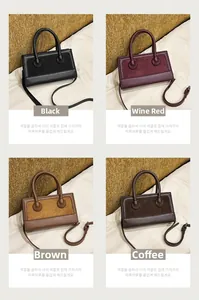 Collage showing four colors of retro matte suede and smooth leather crossbody handbags