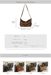 Detailed size specifications of the vintage large PU leather shoulder bag and colors