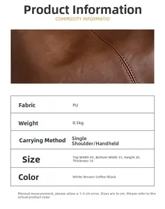 Detailed size chart and specifications for the minimalist PU leather tote bag