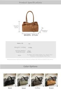 Spécifications de taille et options de couleur pour le grand sac fourre-tout en cuir PU souple