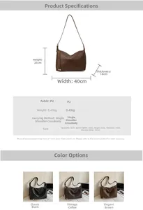 Guide des tailles montrant les dimensions d'un grand sac à bandoulière vintage tressé