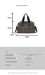 Tabella taglie e dettagli tecnici della grande borsa tote in poliestere leopardata