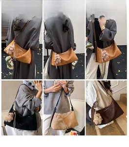 Collage of retro Hobo shoulder bags in multiple colors with cute teddy bear charms