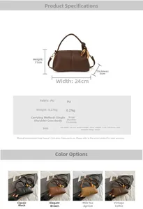 Spécifications de taille et comparaison de couleurs du sac à main rétro en cuir PU