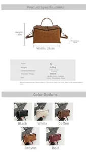 Detailed size chart and multi-color options for leopard pattern PU crossbody bag