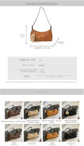 Detailed spec sheet for large PU leather handbag with dimensions and color options