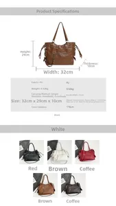 Detailed size specifications and five color options for this large vintage tote bag