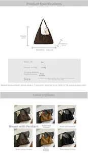 Detailed size chart and color options for the stylish PU leather commuter tote bag