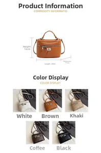 Detailed size chart and multi-color selection of retro mini PU leather Boston handbags