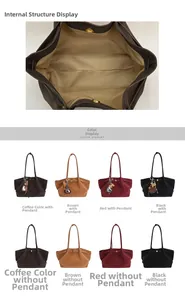 Color display of large-capacity matte tote bags in coffee, brown, red, and black finishes