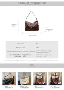 Infographic showing dimensions and multi-color options of the PU leather hobo bag