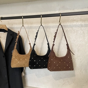 Chic suede half-moon underarm bags with rivet diamond patterns in three colors