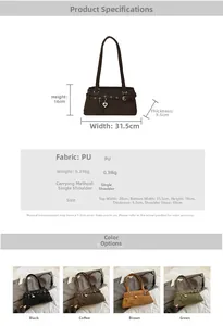 Detailed size chart and multi-color selection for this trendy PU leather shoulder bag