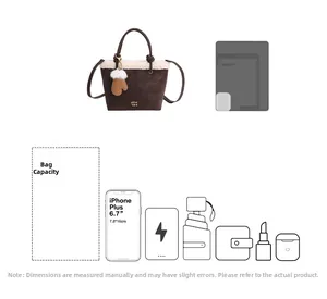 Detail view of brown tote bag capacity showing iPad, phone, and daily essentials storage