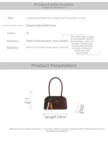 Detaillierte Größentabelle für Retro PU Schultertasche mit Maßen von 29x10x15 cm und Kapazität