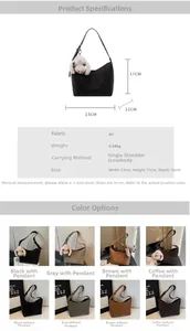 Detailed dimension chart for vintage PU bucket bag showing size, weight and various colors