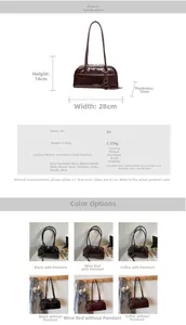 Detailed size specifications for retro PU leather pillow bags with multi-color options