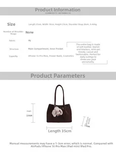 Tableau des tailles détaillé et dimensions du sac fourre-tout vintage en cuir PU mat marron