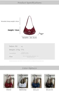 Detailed size chart for the crocodile pattern shoulder bag with rivet studs and strap