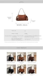 Detaillierte Größentabelle und Spezifikationen für die Retro-Schultertasche aus Wildleder