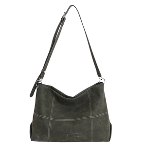 Bolso tote retro de ante verde oscuro de gran capacidad con costuras blancas en contraste