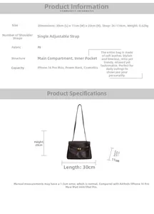 Detailed size chart showing dimensions 30x11x20cm for the vintage brown PU leather tote bag