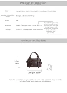 Spécifications de taille et capacité de rangement du sac à bandoulière rétro en similicuir