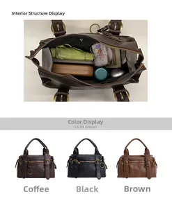 Vue détaillée du sac à bandoulière vintage à grande capacité avec rangement intérieur