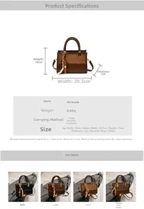Detailed view of leopard print crossbody bag with size specs and woven handle design