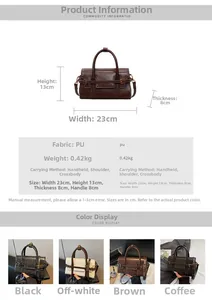 Detailed size chart for retro PU leather rectangular handbag with 23x13x8cm dimensions
