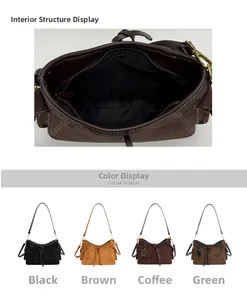 Detail view of suede hobo bag interior with zipper pocket and four color options