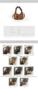 Detailed size specifications of the vintage half-moon shoulder bag with suede texture
