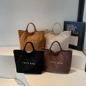 Large capacity minimalist tote bag in four colors with suede texture and TOTE BAG lettering