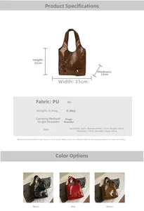 Detailed size specifications and dimensions for the bow-decorated PU leather tote bag