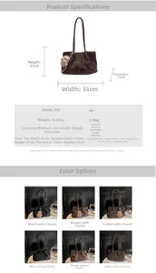 Detailed size specifications for the large capacity PU leather tote bag showing dimensions