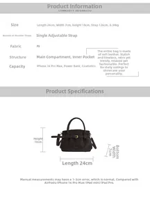 Detailed size specifications and dimensions for the vintage PU leather shoulder bag