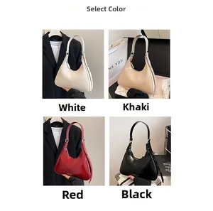 Selection of glossy leather hobo bags in white, khaki, red, and black color options