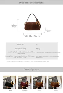 Detailed size specifications and color options for the stylish PU leather Boston handbag