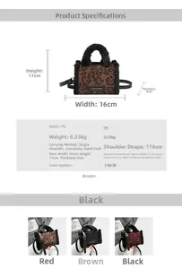 Spécifications de taille pour le mini sac léopard avec des dimensions de 16x11x6cm